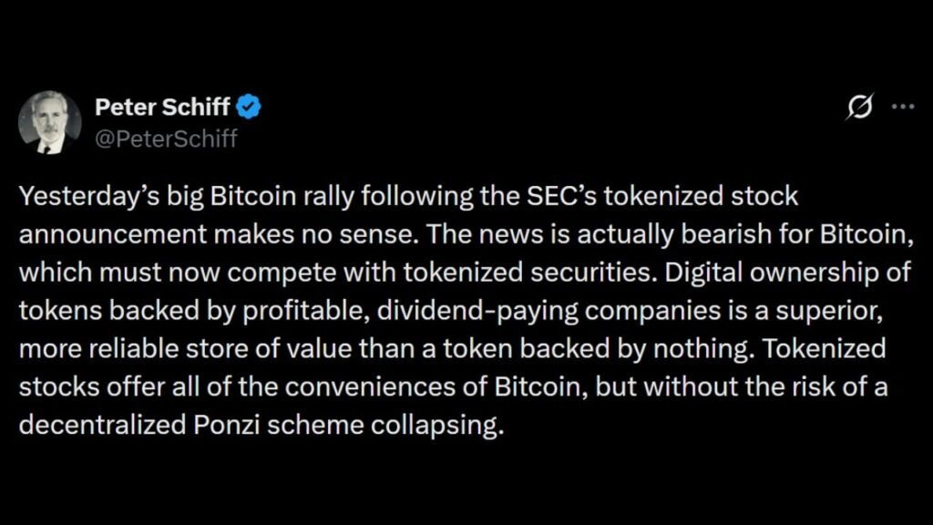 Schiff Warns Tokenized Stocks Will Siphon Liquidity From Bitcoin